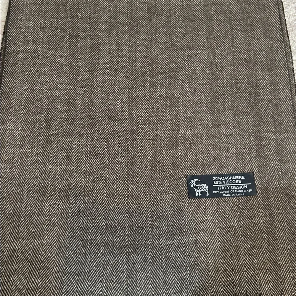 Brown and ivory cashmere blend long scarf
